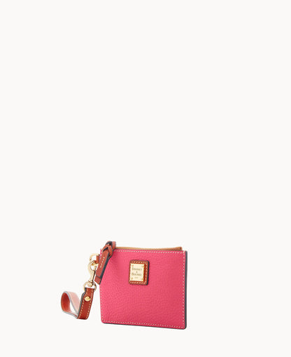 Pebble Grain Zip Top Card Case Wristlet